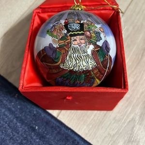 Glass Ball Ornament w/ Santa in Costume and Little Animals. Comes w/Box